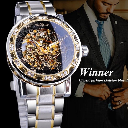 New 2020 Winner Transparent Fashion Diamond Luminous Mechanical Skeleton Watch — Men