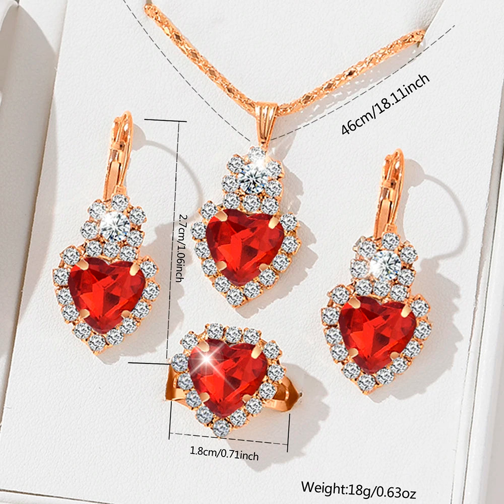 5-Pack Women’s Quartz Watch Set: Red Leather Straps + Heart Jewelry (Gifts for Eid)