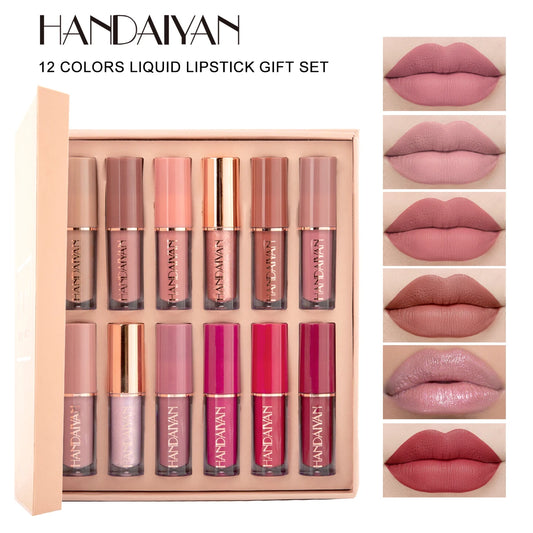 HANDAIYAN 12-Color Velvet Matte Lip Gloss Set — Liquid Lipstick Gift Box