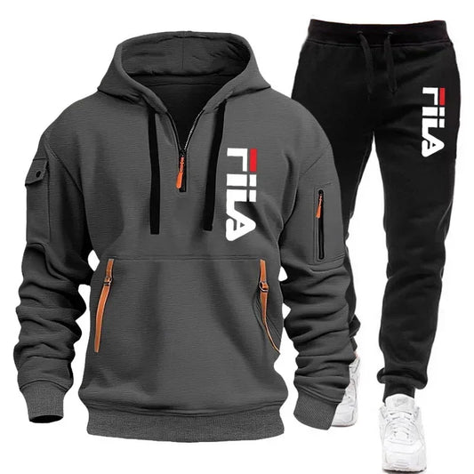 Men's 2025 Autumn/Winter Hooded Sweatshirt + Long Pants Two-Piece Set