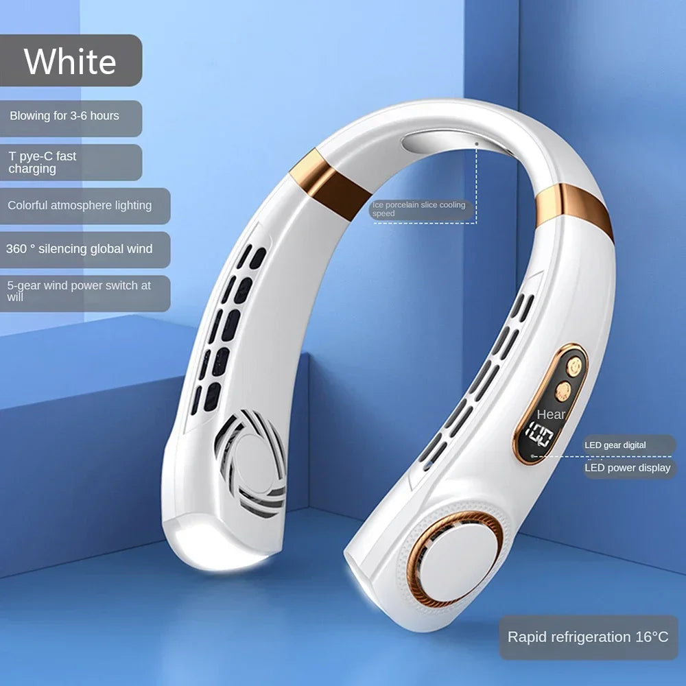 2025 Mini Hanging Neck Fan – Bladeless, Portable Air Cooler with Digital Display