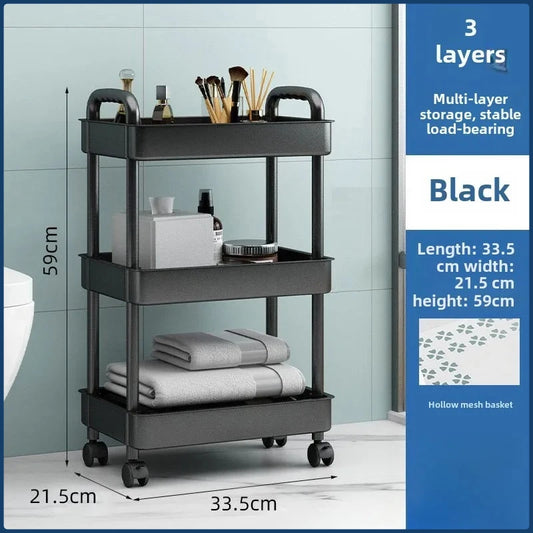 2025 Practical Rolling Cart (3-Layer) — Reinforced Handle for Kitchen, Bathroom, Craft & Nursery