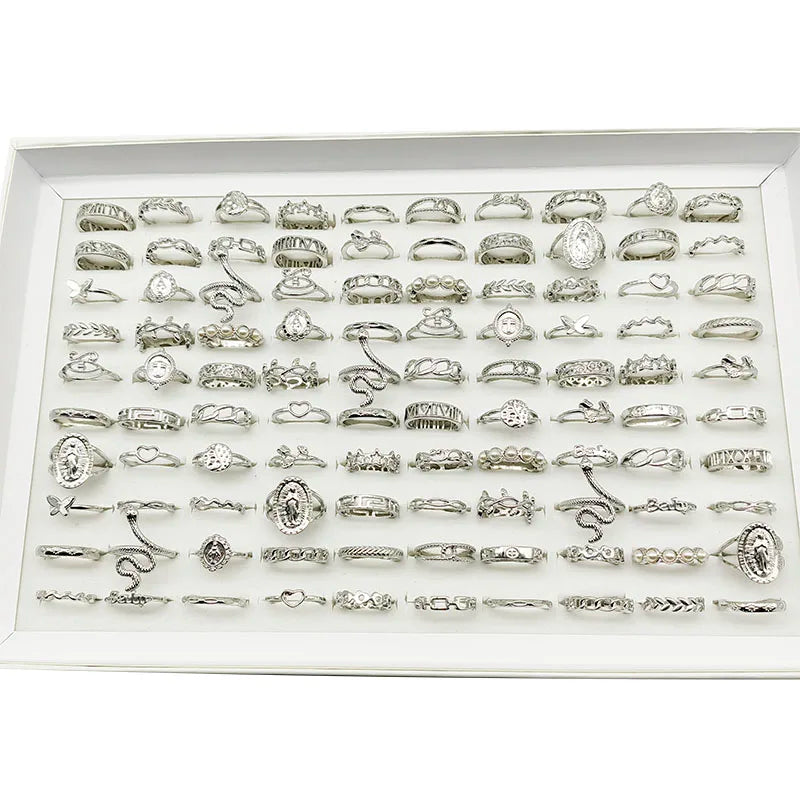 30pc/Lot Gold Color Finger Rings for Girls — Love, Snake, Animal, Butterfly, Cutout, Star, Pearl, Thin Joint