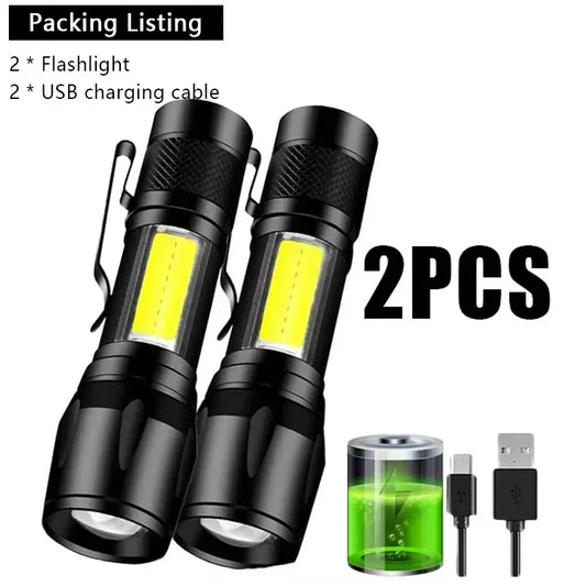 USB Rechargeable COB+XPE Mini LED Torch — Outdoor Zoom Light with Pen Clip