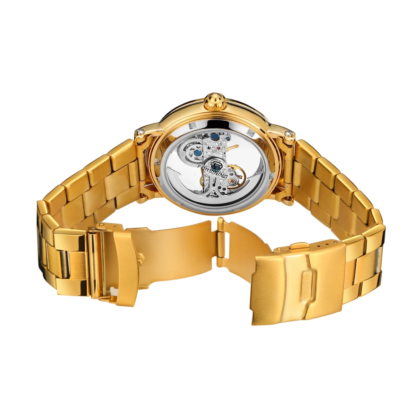Vintage Mechanical Watch: Golden Bridge Skeleton, Automatic, Leather Strap, Luminous Hands