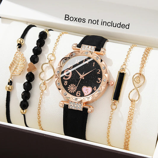 6-Piece Women's Watch Set — Luxury Leather + Analog Quartz