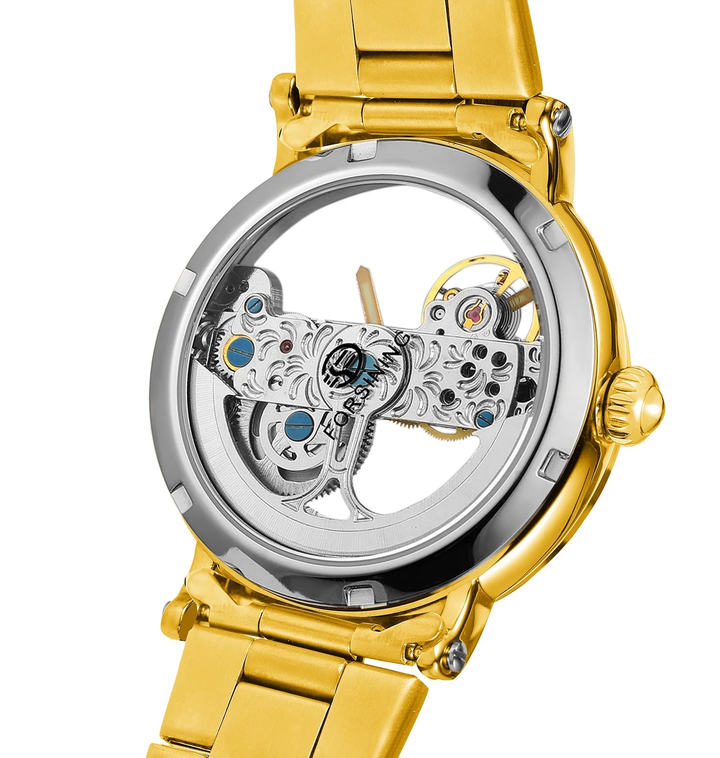 Vintage Mechanical Watch: Golden Bridge Skeleton, Automatic, Leather Strap, Luminous Hands