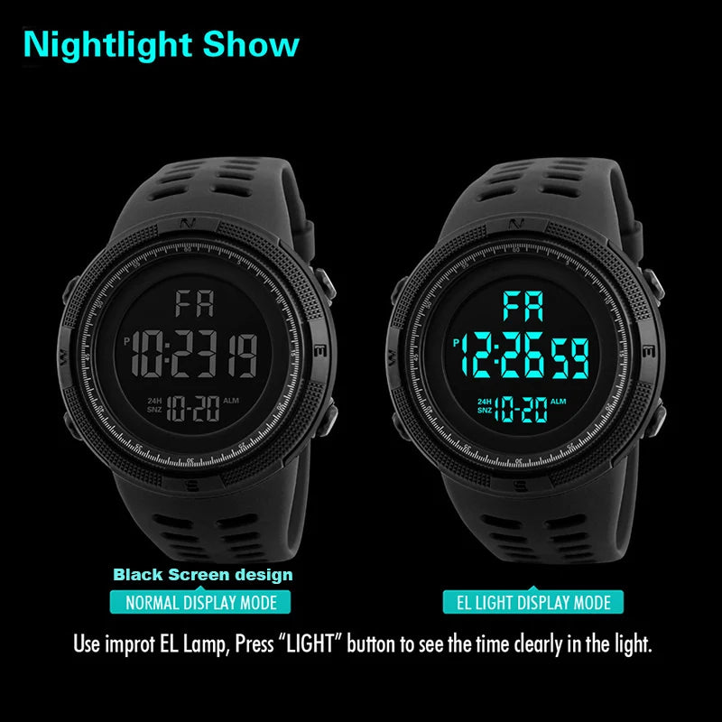 Electronic Watch for Men — Military Style, Luminous Multifunction LED Digital Wristwatch