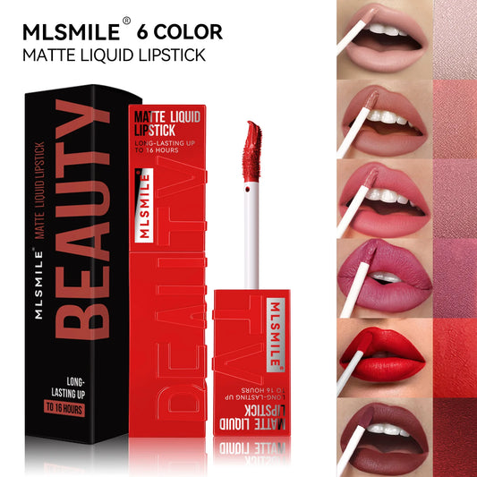 MLSMILE Velvet Satin Lip Glaze (6 Colors) — Non-Stick Cup, Watertight Matte Lipstick