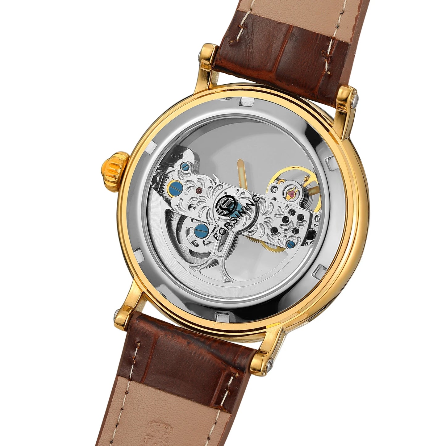 Vintage Mechanical Watch: Golden Bridge Skeleton, Automatic, Leather Strap, Luminous Hands
