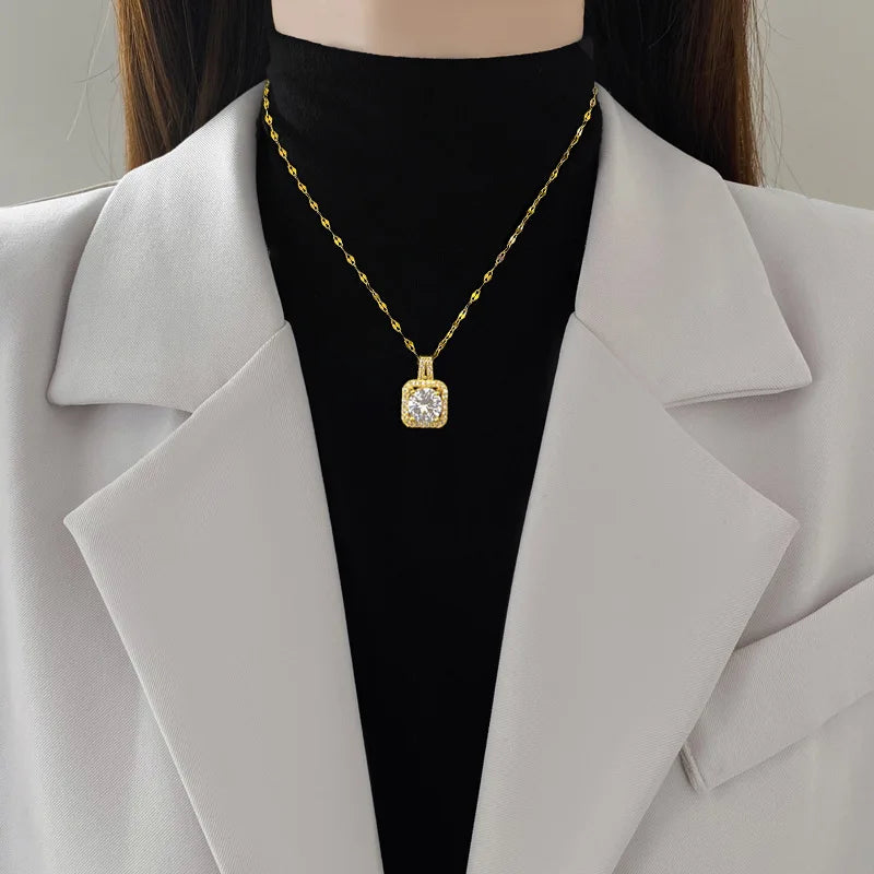 Fashion Square Zircon Necklace Earrings Ring Set For Women Luxury Wedding Engagement & Party Jewelry Set