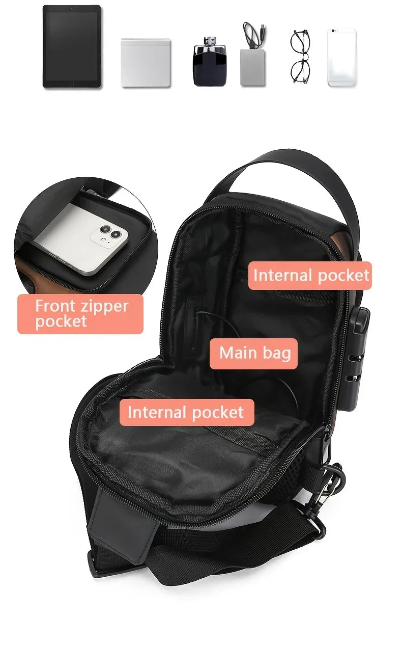 Oxford Fabric Sling Bag for Men — Crossbody Chest Pack, Zip Closure
