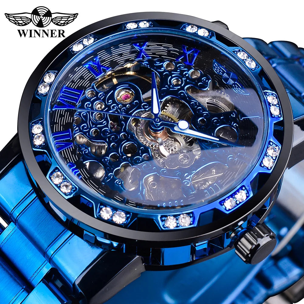 New 2020 Winner Transparent Fashion Diamond Luminous Mechanical Skeleton Watch — Men