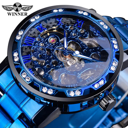 New 2020 Winner Transparent Fashion Diamond Luminous Mechanical Skeleton Watch — Men