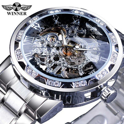 New 2020 Winner Transparent Fashion Diamond Luminous Mechanical Skeleton Watch — Men