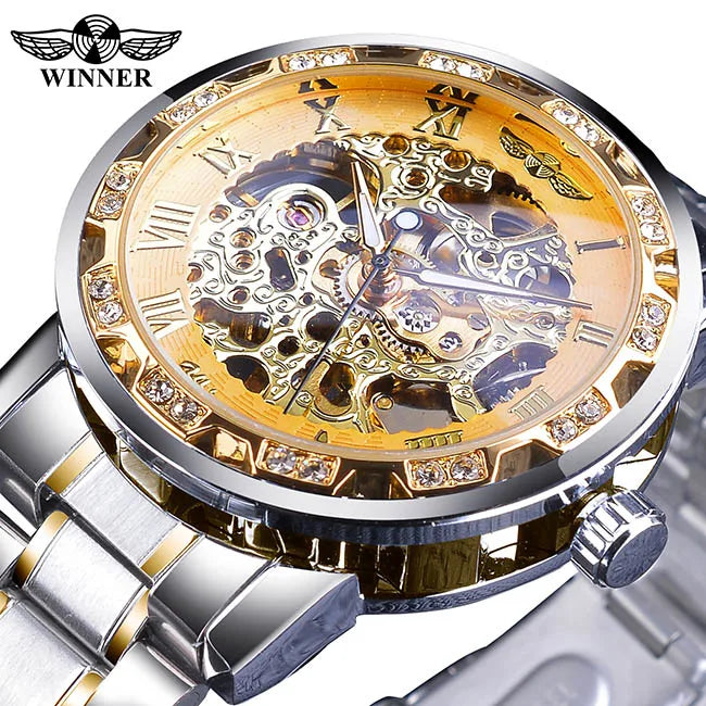 New 2020 Winner Transparent Fashion Diamond Luminous Mechanical Skeleton Watch — Men