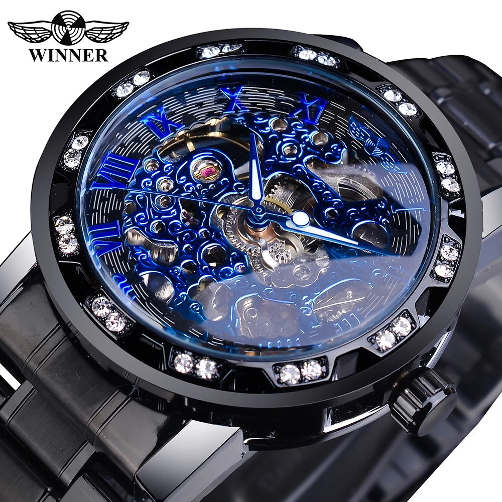 New 2020 Winner Transparent Fashion Diamond Luminous Mechanical Skeleton Watch — Men