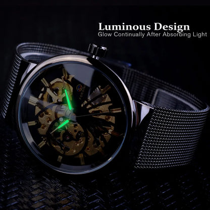 Forsining Fashion Luxury Unisex Skeleton Dial Watch — Waterproof, Small Dial, Top Brand
