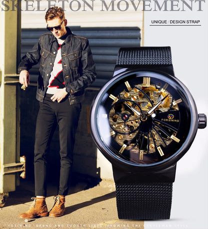 Forsining Fashion Luxury Unisex Skeleton Dial Watch — Waterproof, Small Dial, Top Brand