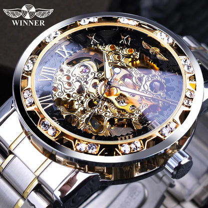 New 2020 Winner Transparent Fashion Diamond Luminous Mechanical Skeleton Watch — Men