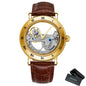 Vintage Mechanical Watch: Golden Bridge Skeleton, Automatic, Leather Strap, Luminous Hands