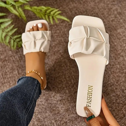 Summer Slippers forWomen’s Korean Pleated Slippers — Green, Slip-On Sandals, Plus Size 35-43