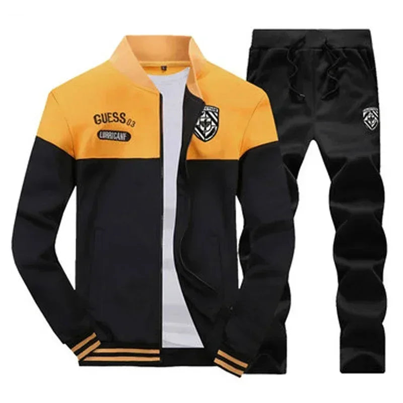 Men's 2-Piece Winter Set: Stand Neck Jacket & Matching Drawstring Pants