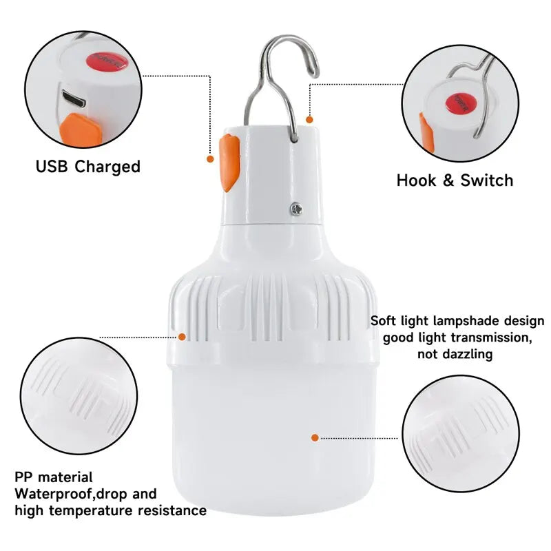 USB Rechargeable Outdoor LED Lamp — High Brightness, Camping & Fishing Lantern