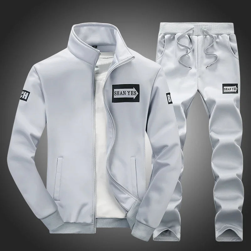 Men's 2-Piece Winter Set: Stand Neck Jacket & Matching Drawstring Pants