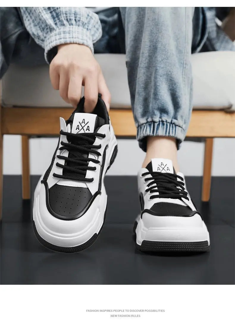 Spring 2025 Breathable White Sneakers — Men’s Thick-Soled Sports Casual / Dad Shoes