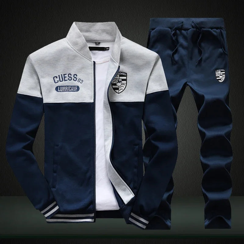 Men's 2-Piece Winter Set: Stand Neck Jacket & Matching Drawstring Pants