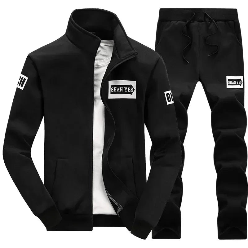 Men's 2-Piece Winter Set: Stand Neck Jacket & Matching Drawstring Pants