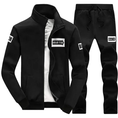 Men's 2-Piece Winter Set: Stand Neck Jacket & Matching Drawstring Pants