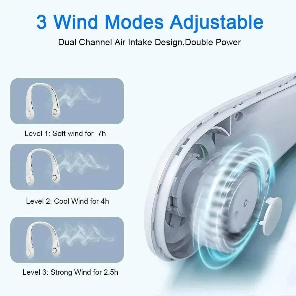 1200mAh Neckband Fan – Bladeless Portable Cooler with 3-Speed Settings
