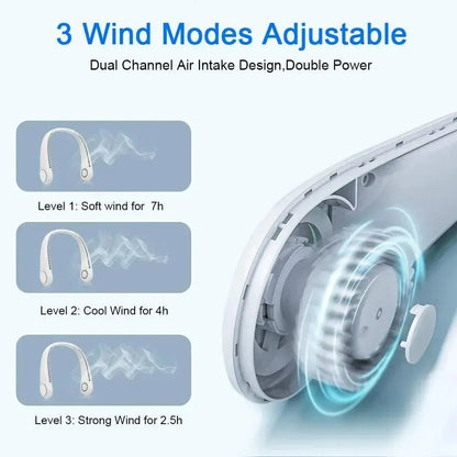 1200mAh Neckband Fan – Bladeless Portable Cooler with 3-Speed Settings