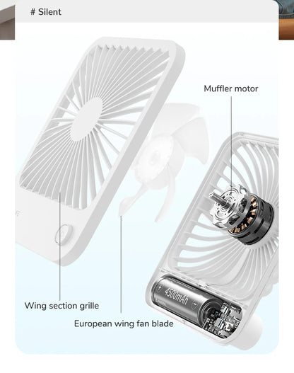 JISULIFE Portable Desk Fan – Ultra-Quiet USB Rechargeable with 4 Speeds