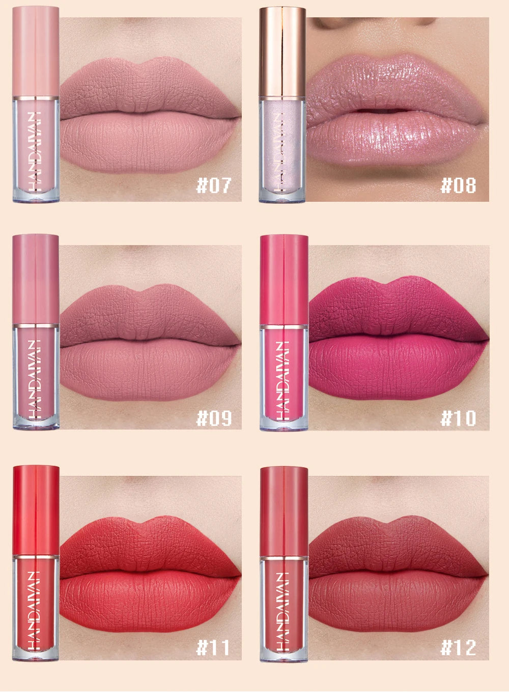 HANDAIYAN 12-Color Velvet Matte Lip Gloss Set — Liquid Lipstick Gift Box