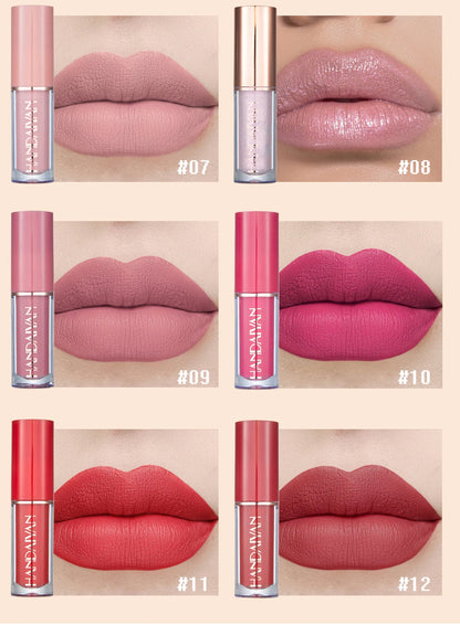 HANDAIYAN 12-Color Velvet Matte Lip Gloss Set — Liquid Lipstick Gift Box