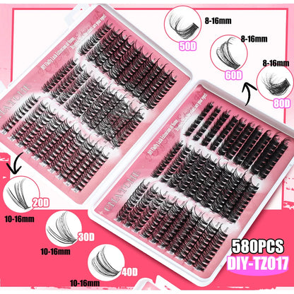 600pcs DIY Eyelash Extensions Kit — Thick Fluffy 30D/100D, Mix Length