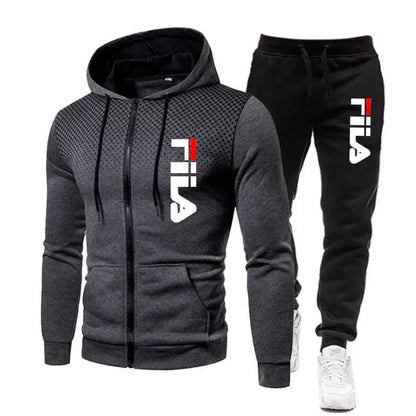 Men's Casual Sportswear Set: Printed Zip Hoodie + Two Stretch-Pants Sets