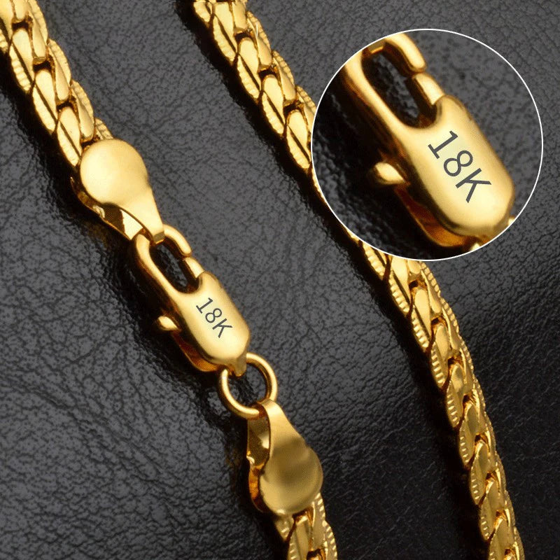 18K Gold/Silver Color 6mm Full Sideways Necklace — 8/18/20/24 Inch Chain