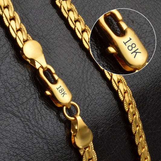 18K Gold/Silver Color 6mm Full Sideways Necklace — 8/18/20/24 Inch Chain