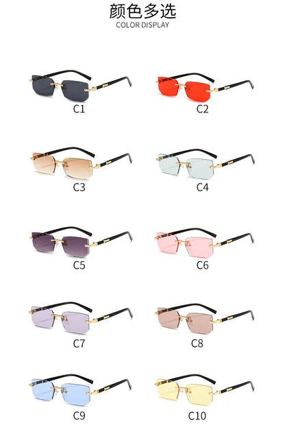 Rectangle Rimless Sunglasses — Small Square Sun Glasses for Female & Male Summer Travel