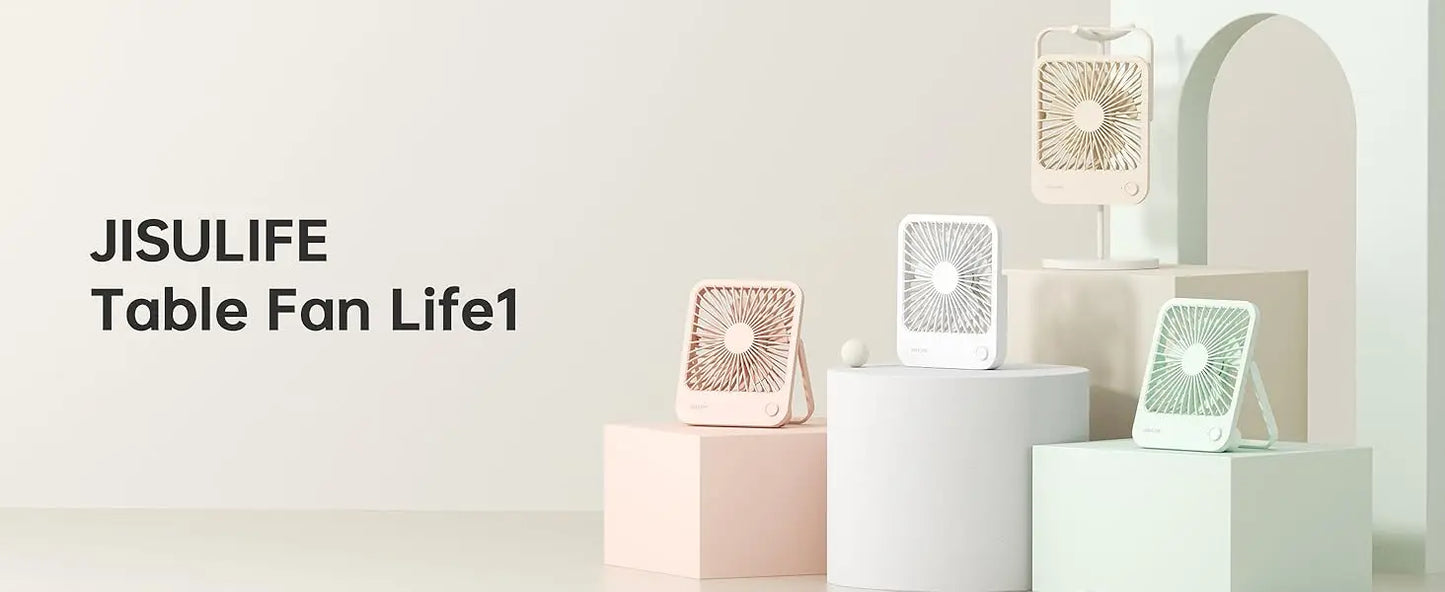 JISULIFE Portable Desk Fan – Ultra-Quiet USB Rechargeable with 4 Speeds