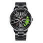 Men’s Sports Fashion Watch – 3D Car Wheel Dial, Stainless Steel Band, Quartz