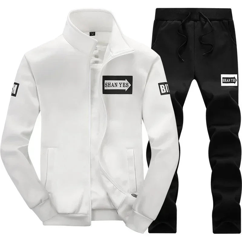 Men's 2-Piece Winter Set: Stand Neck Jacket & Matching Drawstring Pants