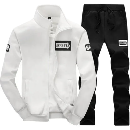 Men's 2-Piece Winter Set: Stand Neck Jacket & Matching Drawstring Pants