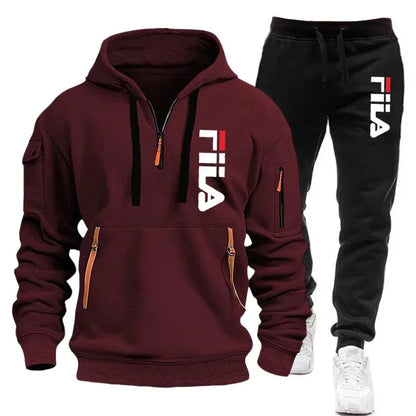 Men's 2025 Autumn/Winter Hooded Sweatshirt + Long Pants Two-Piece Set