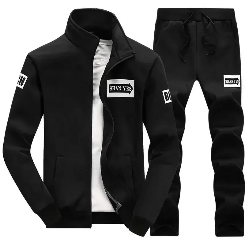 Men's 2-Piece Winter Set: Stand Neck Jacket & Matching Drawstring Pants