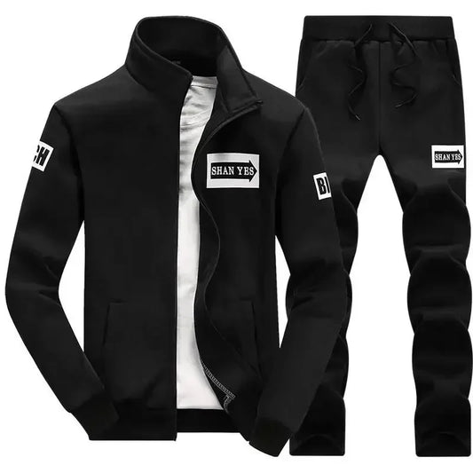 Men's 2-Piece Winter Set: Stand Neck Jacket & Matching Drawstring Pants